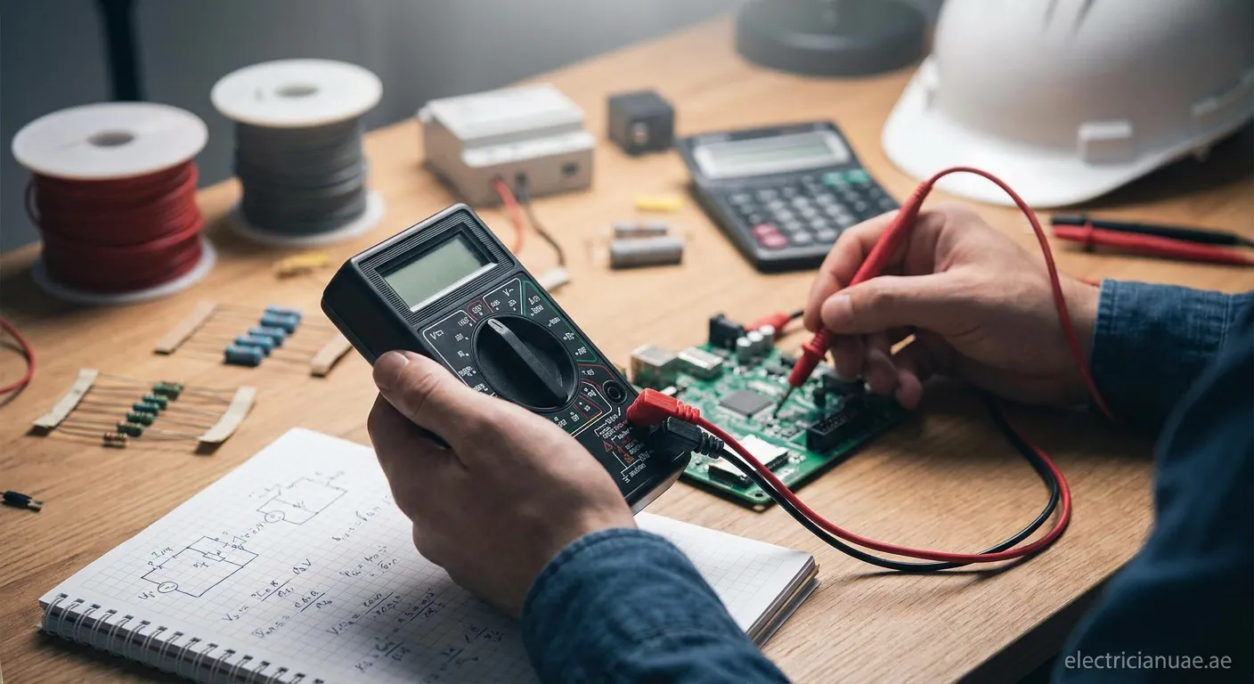 Electrician calculating electrical circuit load