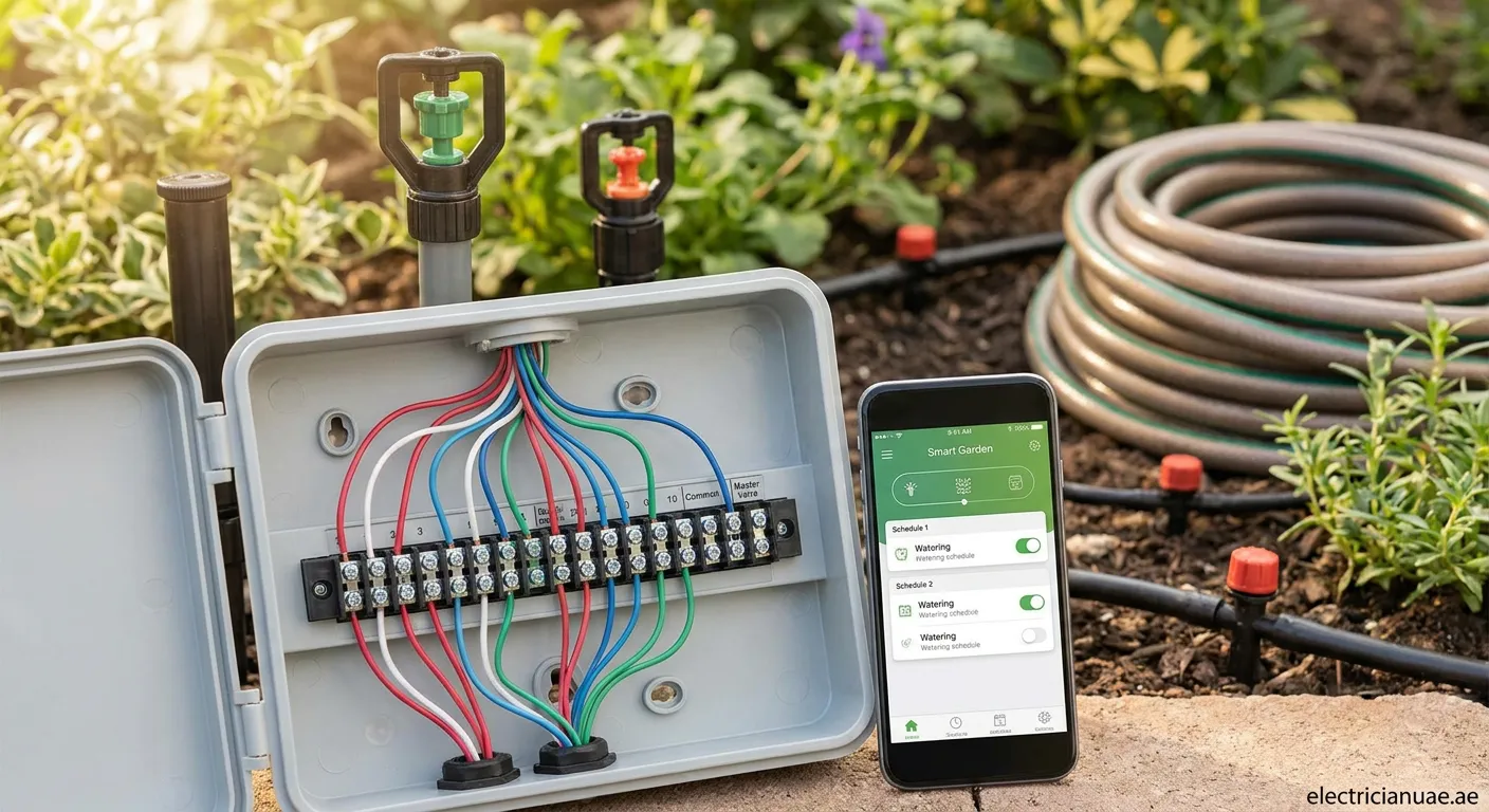Smart garden irrigation controller installed on wall