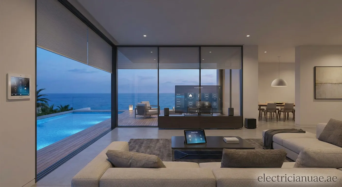 Luxury villa smart home automation control panel with touchscreen interface