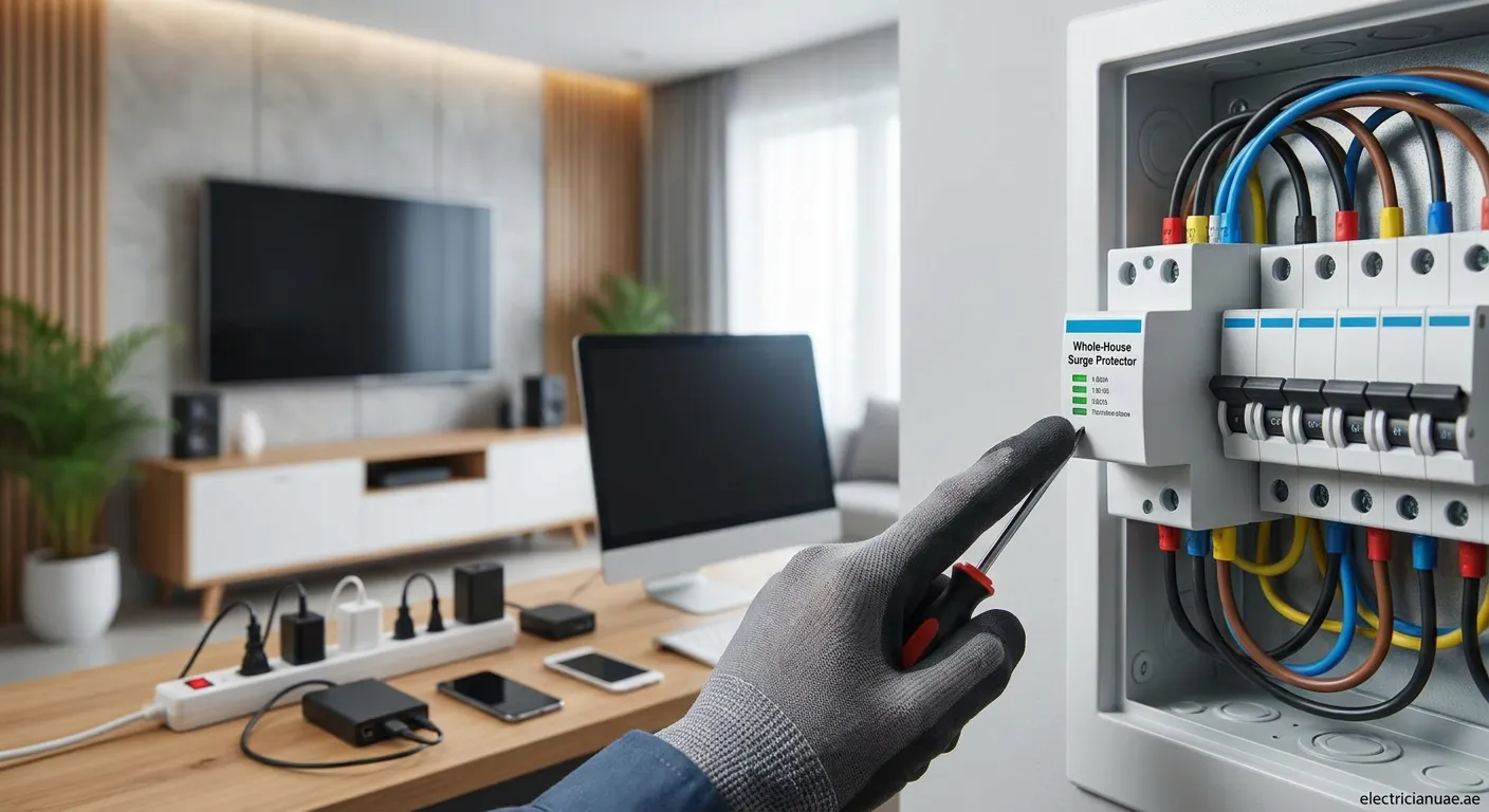 Whole-house surge protector installation in electrical panel