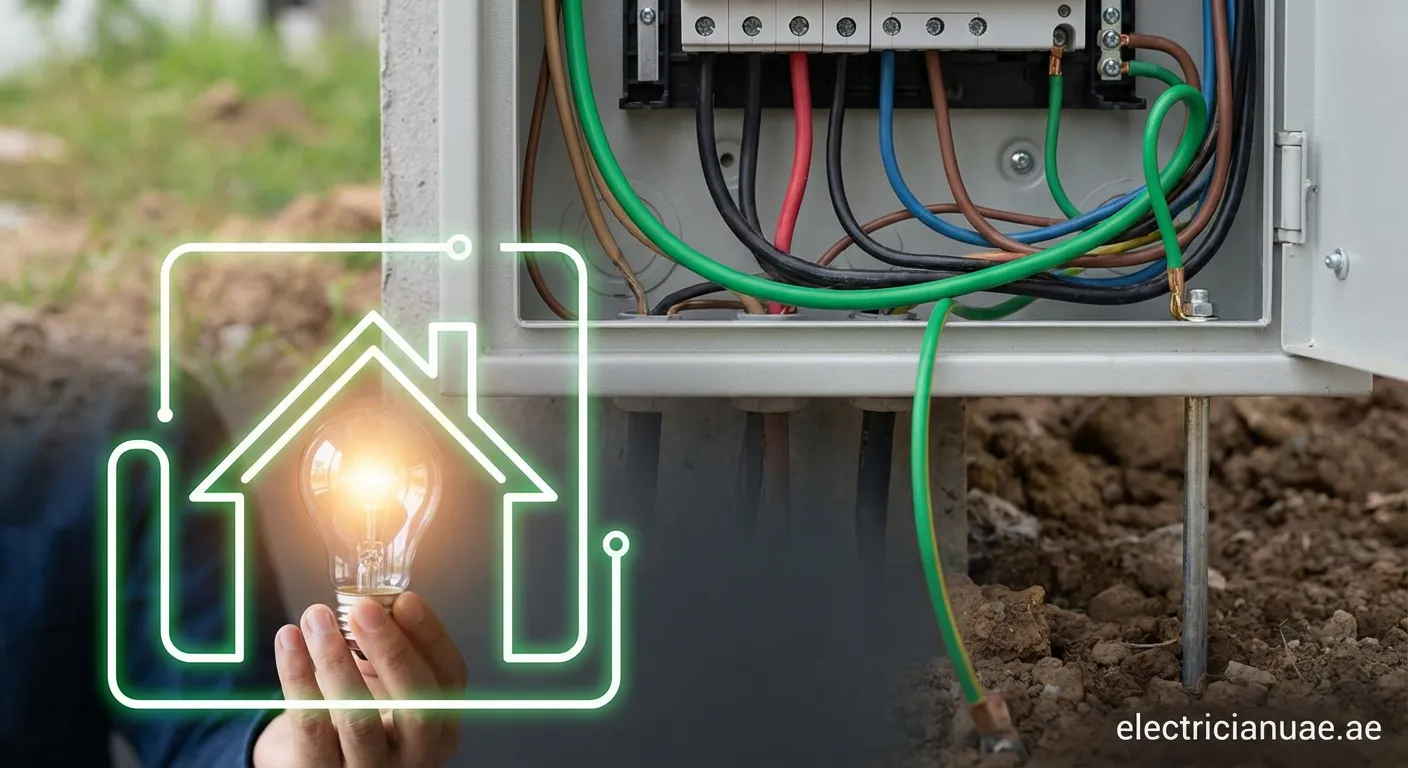 Yellow and green electrical grounding wire connected to a bus bar